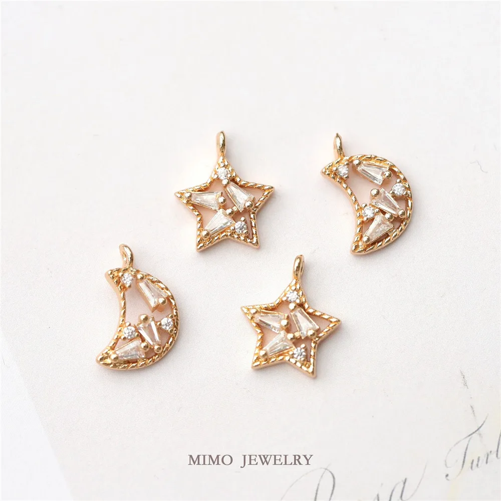 

Color copper plated gold micro inlaid diamond splicing hollow-out star and moon pendant DIY handmade accessories