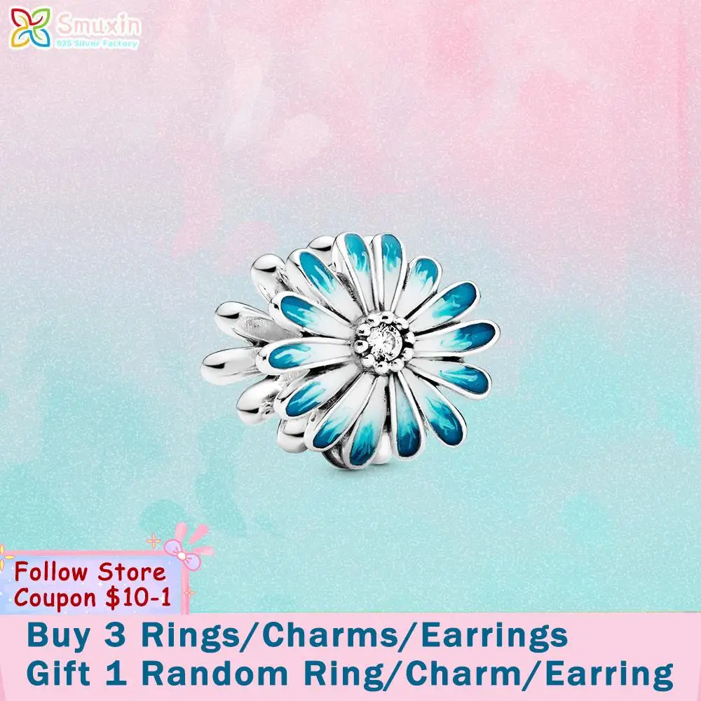 

Smuxin 925 Sterling Silver Beads Blue Daisy Flower Charms fit Original Pandora Bracelets for Women Jewelry Making Gift