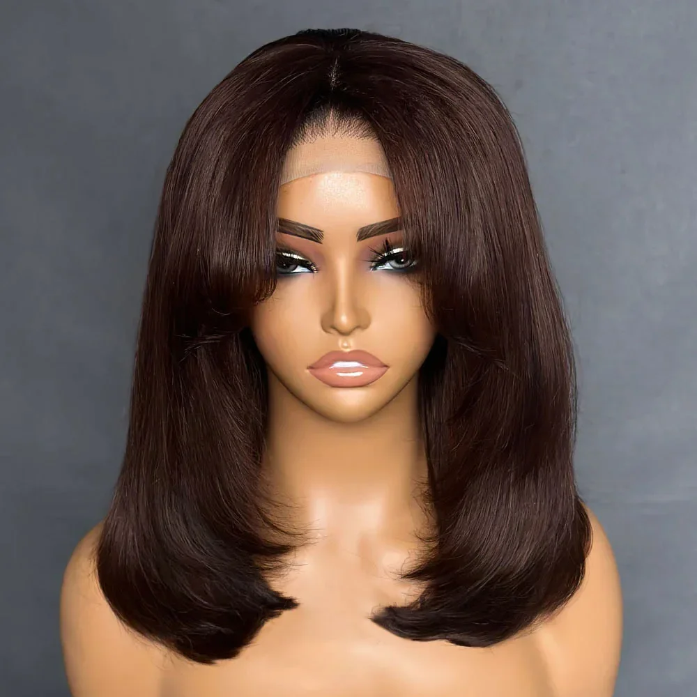 Натуральный коричневый длинный боб объемная волна 5x5 шелковая основа еврейский