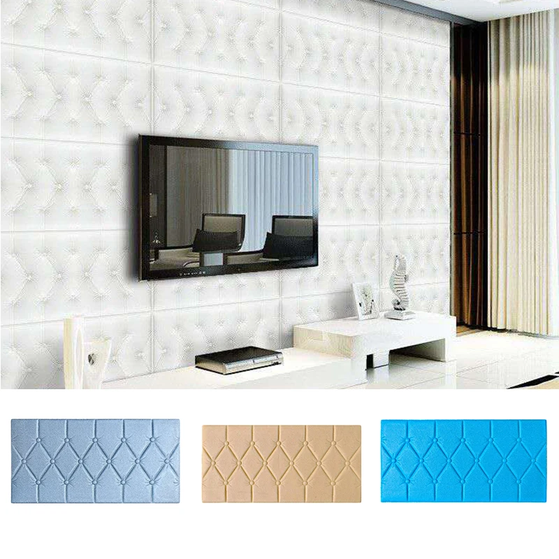 

60x30cm Thick 3D Children's Anti-collision Wall Stickers Tatami Self-adhesive Wallpaper Bedroom Living Room Soft Foam Cushions