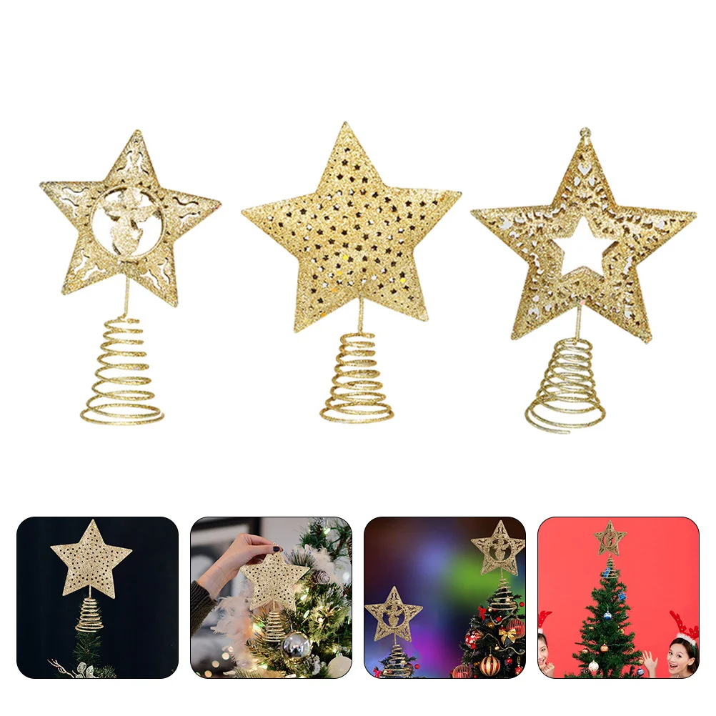 

Pentagram Tree Top Star Iron Wrought Adornment Xmas Topper Decor Delicate Christmas Home Decorations