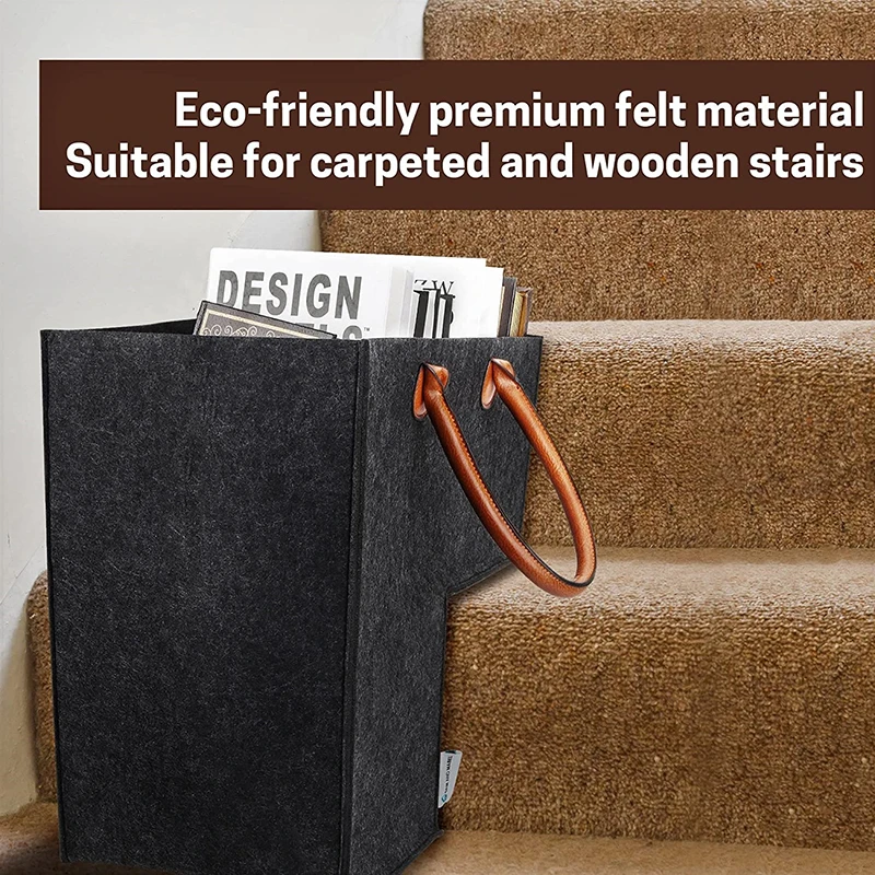 

Portable Home Stair Felt Storage Basket with Handle L-shaped Stair Storage Organizer Toys Dirty Clothes Baskets Home Decor