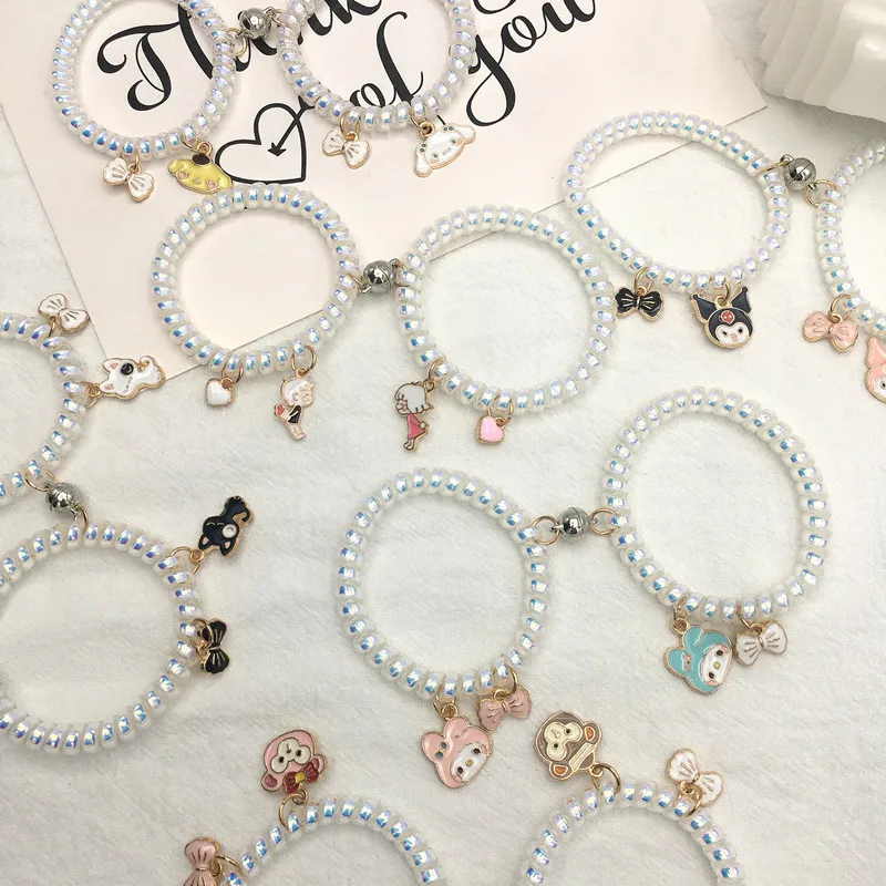 

Sanrio Mymelody Kuromi Kawaii Girl Heart Phone Circle Hair Rope Girlfriend Bracelet Transparent Gradient Hair Accessories