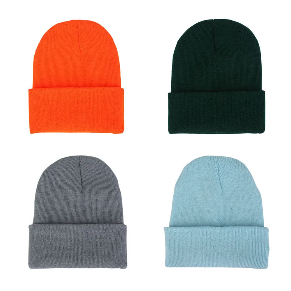 Вязаная Шапка-бини для мужчин и женщин зимняя теплая однотонная шапка взрослых