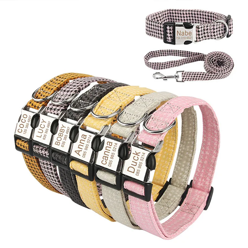 

Dog Collar Leashes Set Customized ID Tag Nameplate Phone Collar Personalized Pet Walk Training Collar for Small Medium Large Pet