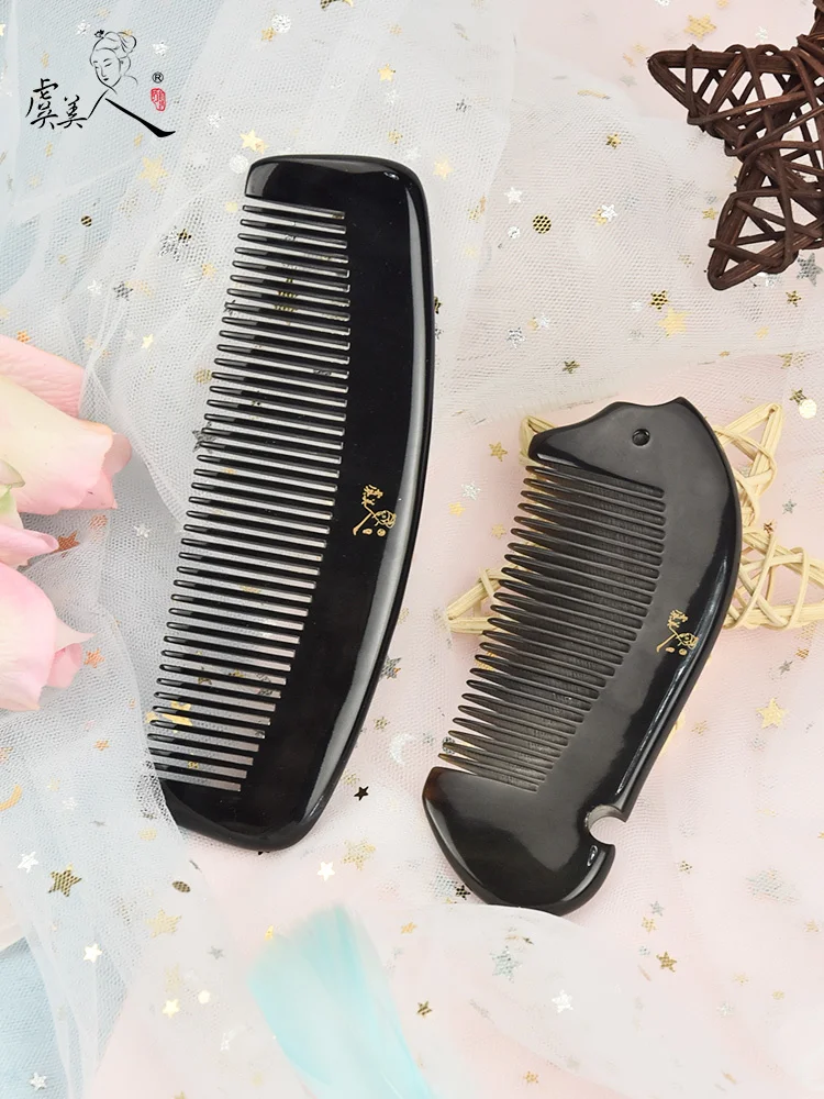 

Natural Buffalo Horn Small Comb Portable Mini Black Children Comb Small Massage Cute Dense Gear
