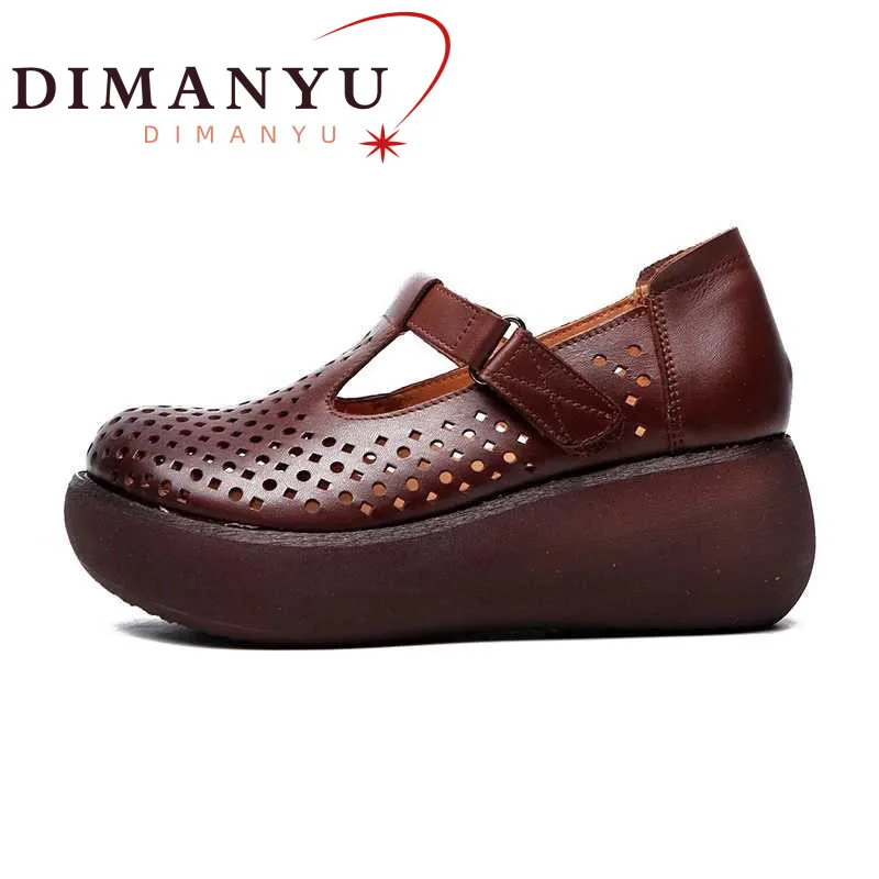 

DIMANYU Women Sandals Platform Wedges Shoes 2022 New Natural Skin Women Sandal Sretro Hole Women Sandals Flat Casual