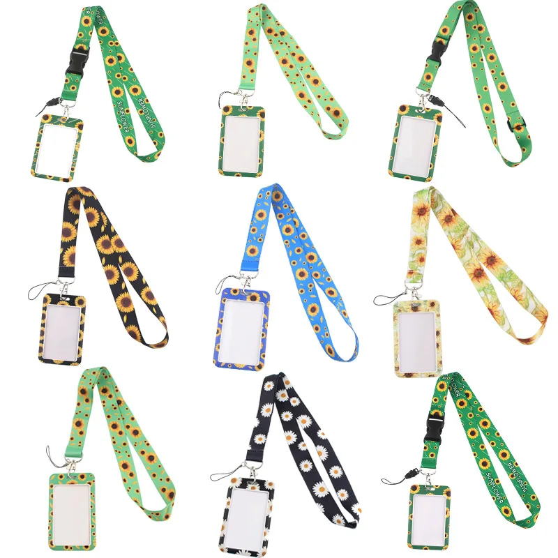 

1Pcs Sunflower Lanyard Id Badge Holder Keychain ID Card Pass Gym Mobile Key Rings Nurse Accessories