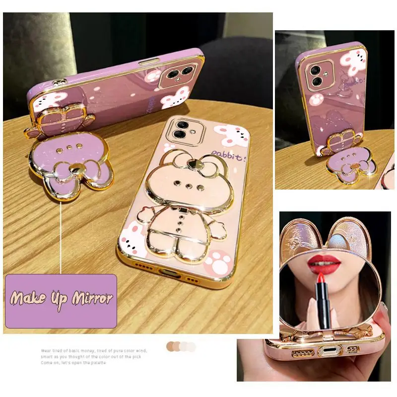 Diamond Strap Rabbit Phone Holder Case For Samsung Galaxy A01 A02 A03 A04 A05 A10 A11 A12 A23 A20S A21S A30 A31 A50 Stand Cover