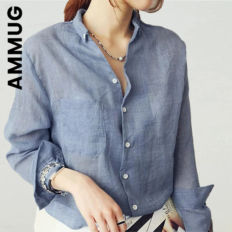 

Ammug Women 2022 Shirt Retro Soft Top Ladies Chic Tops Basic Women's Shirt Loose Solid Color Chic New Vintage Party Tops Female