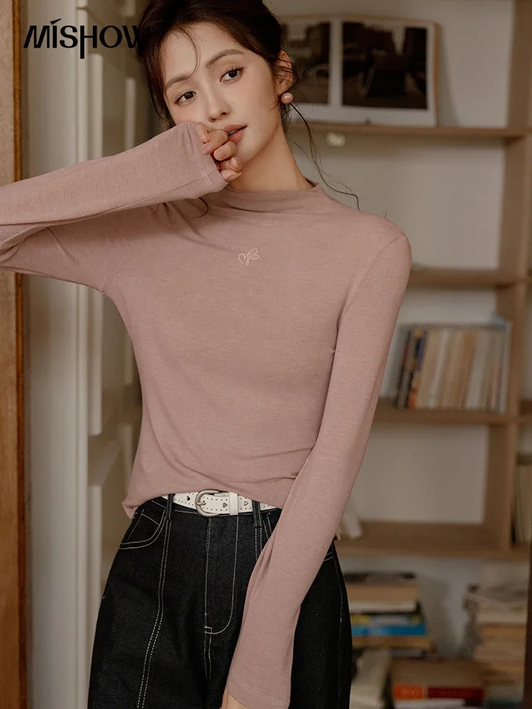 Разноцветный вязаный свитер MISHOW с коротким высоким воротником