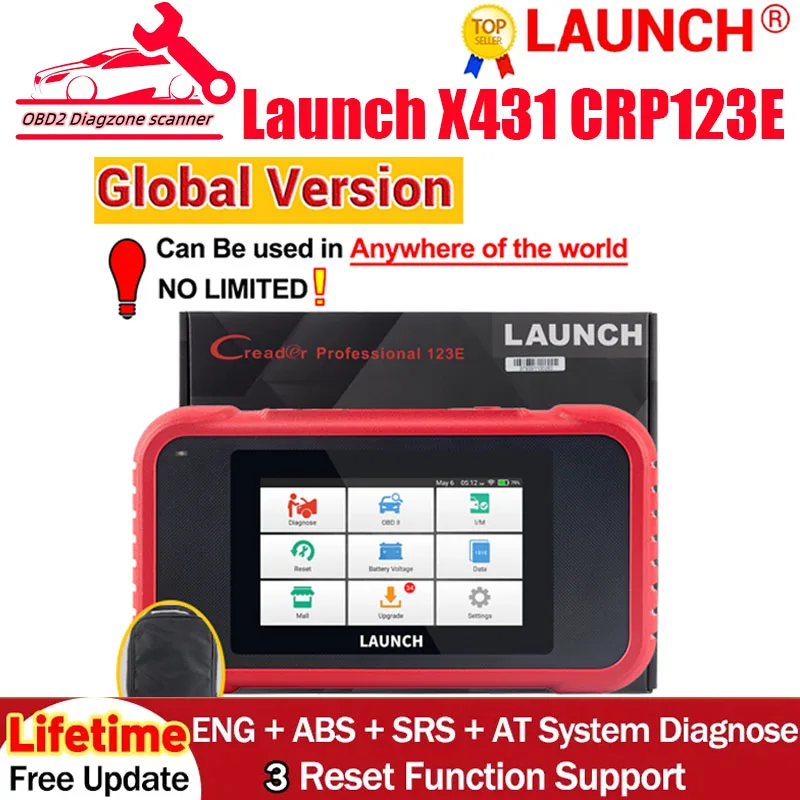 

LAUNCH X431 CRP123E Car OBD2 Diagnostic Tools Automotive OBD Scanner ABS SRS Airbag Engine AT SAS OIL Brake Reset Free Update