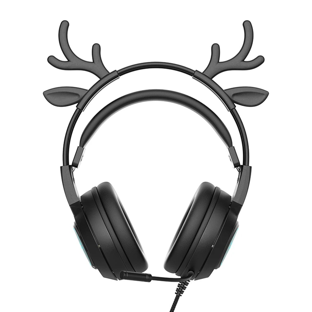 

Gift For PC RGB Backlight Wired Gaming Headset Universal Girl Cute With Detachable Deer Ears Volume Control Noise Cancelling Mic