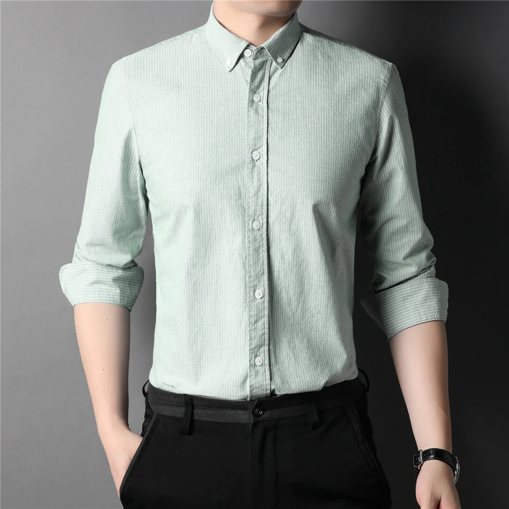 COODRONY 100% Pure Cotton Shirt Men Clothing Autumn Winter Luxury Social Blouse Business Casual Striped Long Sleeve Shirts Z6071