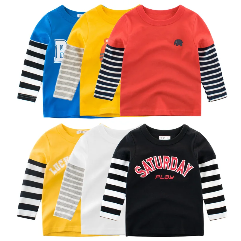 Купи Autumn Cotton Letter Print T-Shirts for Boy Children Tops Kids Clothes Tee Baby Boys Girls Stripe Long Sleeve T Shirt 2-9 Years за 218 рублей в магазине AliExpress