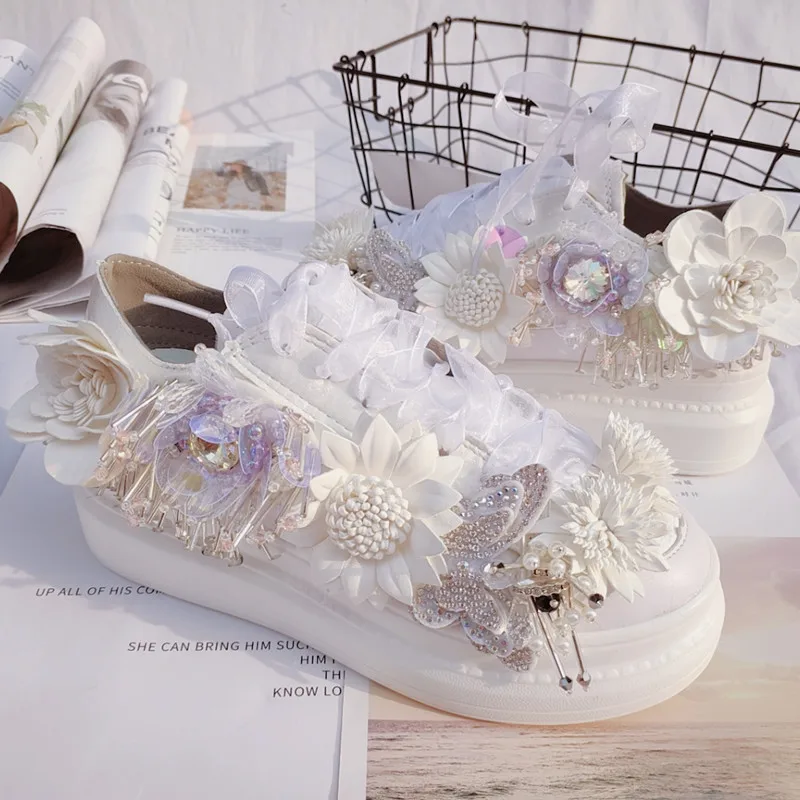 

Handmade custom flower sequins comfortable street shooting banquet casual shoes walking party shoes 35-44