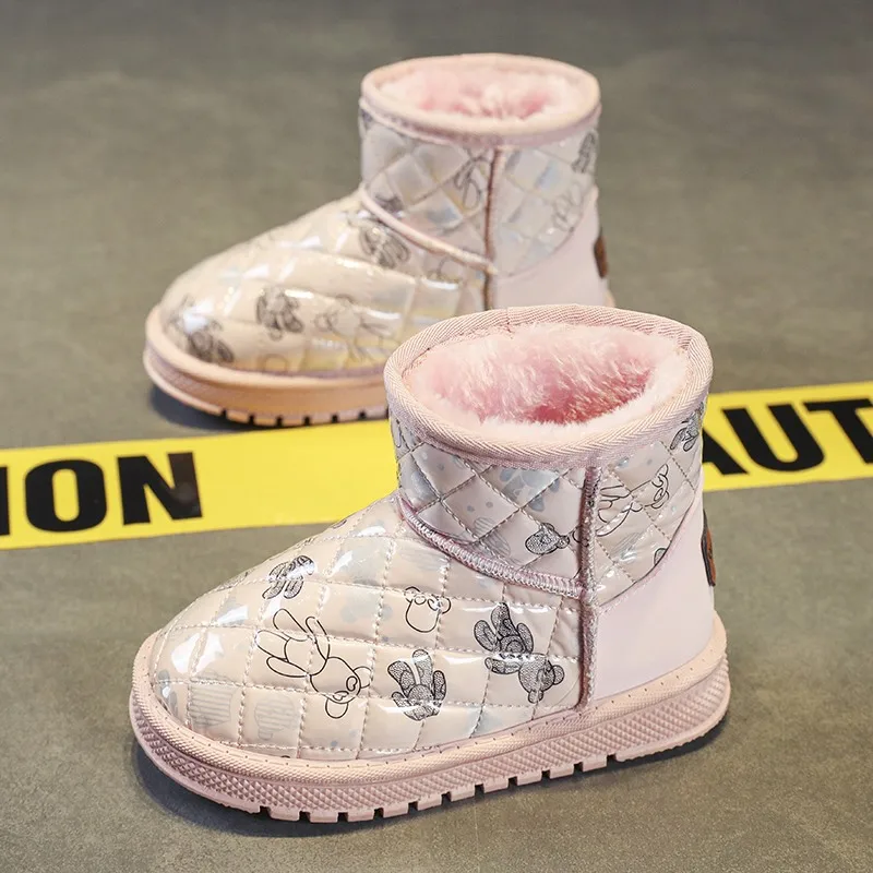 

Winter Warm Kids Snow Boots For Girls Pink Black Children Girls Shoes Plus Velvet Skiing Boots Kids Brand Fashion Outdoor Boots
