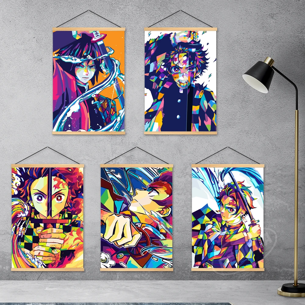 

Холст, аниме, деревянные подвесные картины, украшение для дома, убийца демонов, Модульная картина Tomioka Giyuu, современный печатный плакат, наст...
