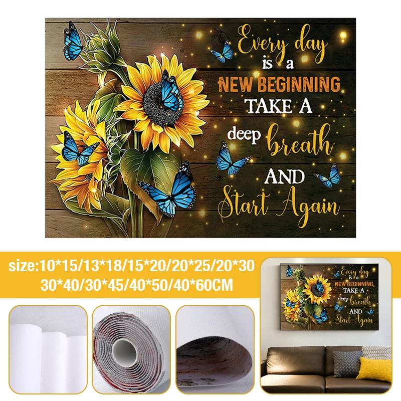 

Watercolor Wall Poster Print Sunflower Butterfly Canvas Painting Hangings Art Pictures Inspirational Words Living Room Decor