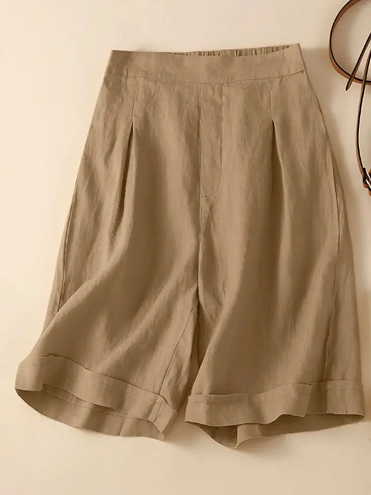 Шорты ZANZEA Женские повседневные плиссированные однотонные хлопковые Модные
