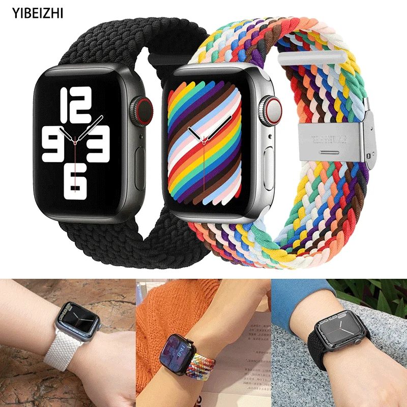 

Braided Loop Strap For Apple Watch Band 49mm 44mm 40mm 45mm 41mm 42mm 38mm Elastic Solo Bracelet iWatch series Ultra 8 7 se 3 4