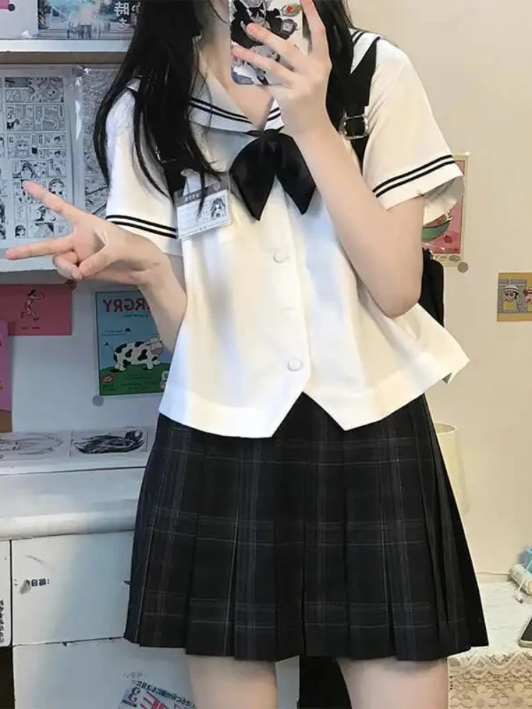 

2023 School Kawaii Blouse Women Summer White Shirt Sailor Collar Preppy Style Sweet Cute Girl Jk Bow Japanese Lolita Outfit Y2K