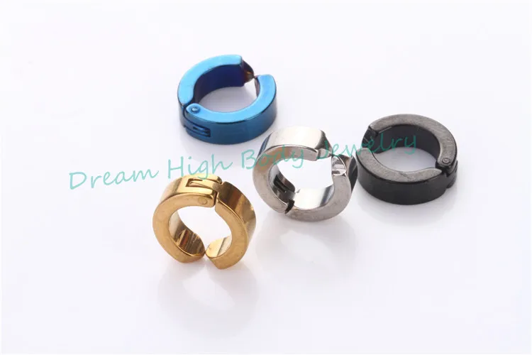 

HENGKE Jewelry Faves Simple Fake Ear Pierce Stainless Steel Huggie Punk Stud Earring Black 4mm Wide Clip On Ear Stuck Punk