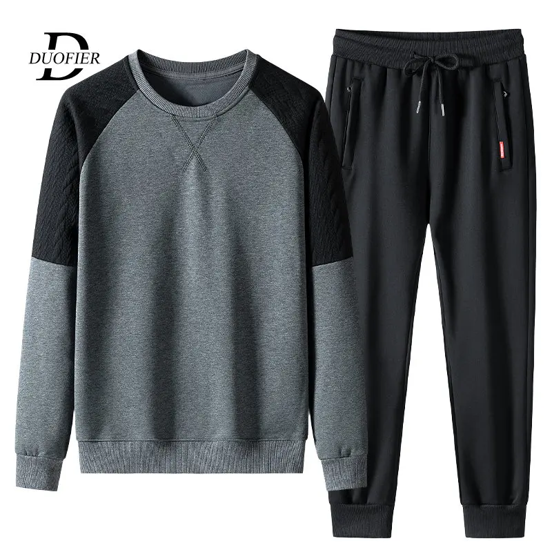 

Спортивный костюм мужской из 2 предметов, свитшот с круглым вырезом и штаны, хлопковый комплект для бега, весна-осень, 5XL