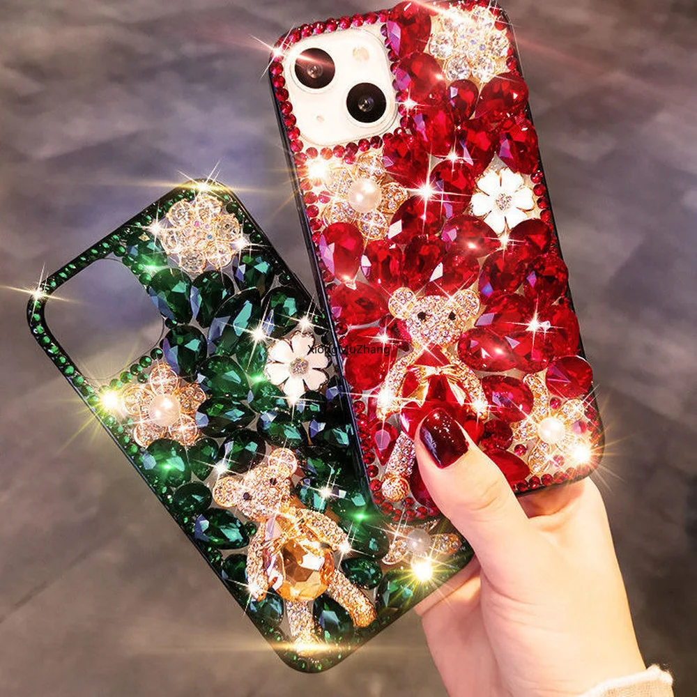 

Luxury Glitter Rhinestone Phone Case Bling Bear Flower Pearl Diamond Cover for Samsung S22 Ultra S21 Ultra S20 FE S21 FE S10 S9