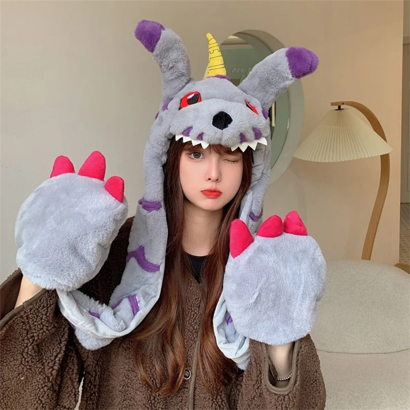 

Digimon Приключения габумон Симпатичная плюшевая кукла шапка шарф перчатки кавайные пушистые мягкие теплые передвижные уши детские рождестве...