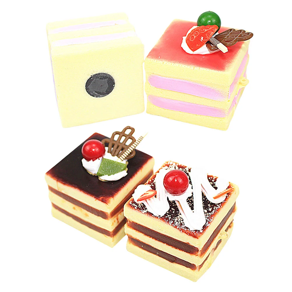 

4PCS Artificial Cake Mixed Cake Model Bakery Staging Crafts Photography Props Home Decoration Cube Cake