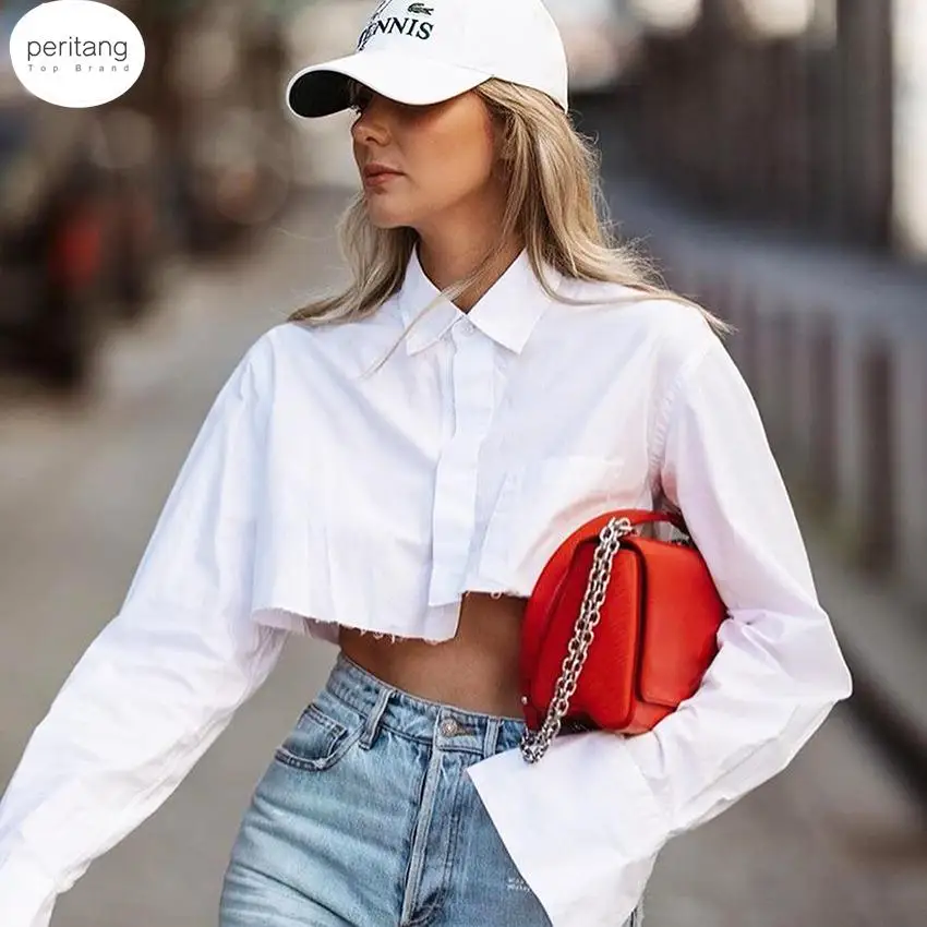 

Casual Crop Top Women Blouses Fashion Turn Down Collar White Shirt Flare Sleeve Blouse Female Autumn Sexy Tops Woman 2023