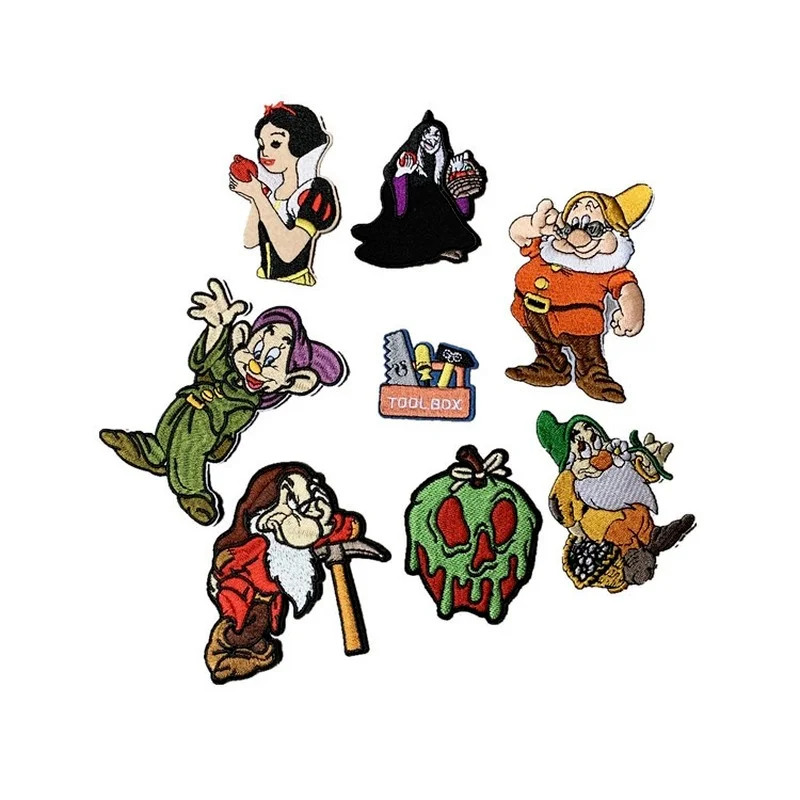 

50pcs/lot Luxury Anime Embroidery Patch Dwarf Fun Strange Thing Girl Tool Box Clothing Decoration Iron Heat Transfer Applique