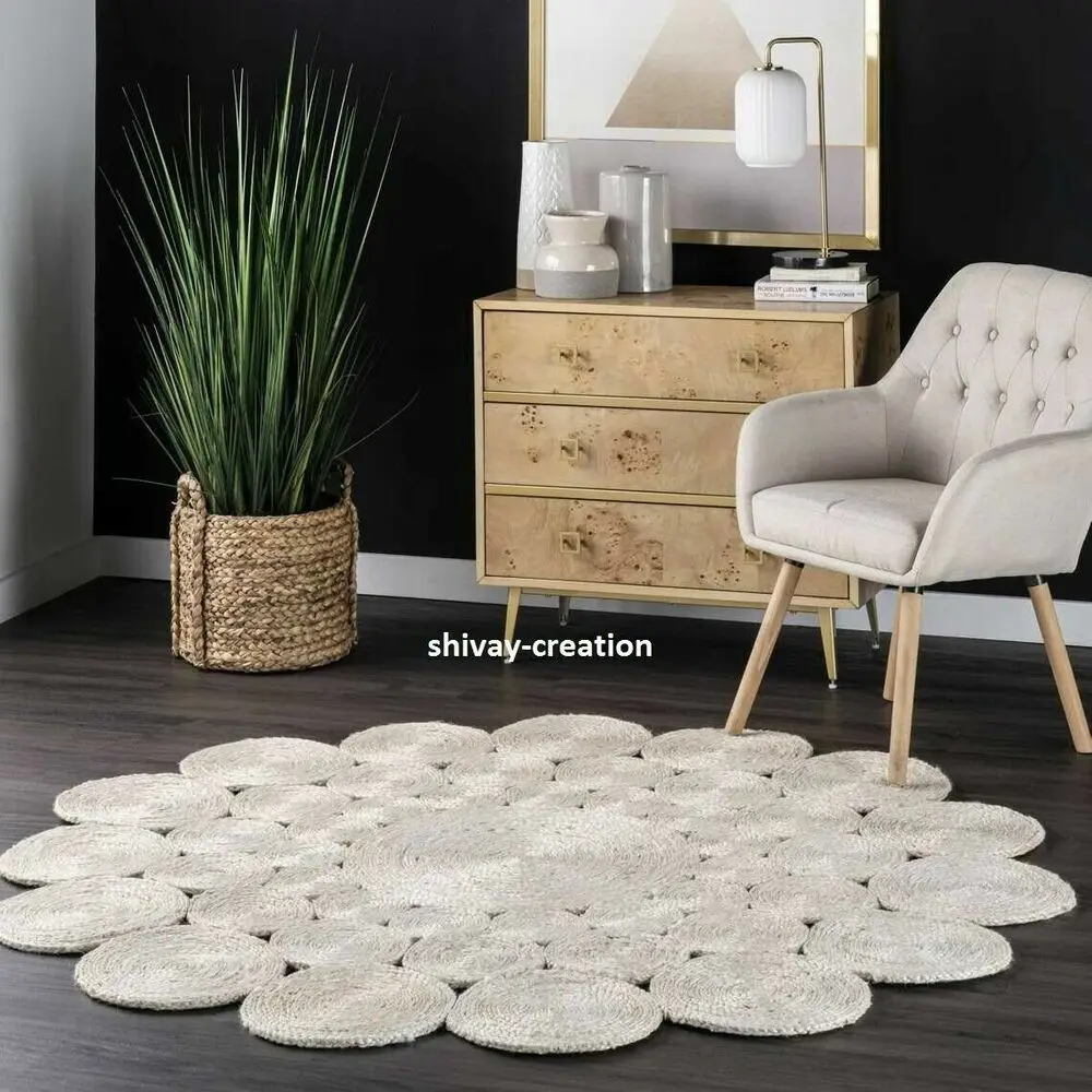Rug 100% Natural braided Jute bohemian area carpet handmade reversible decor rug rug  rugs for bedroom  carpet  home
