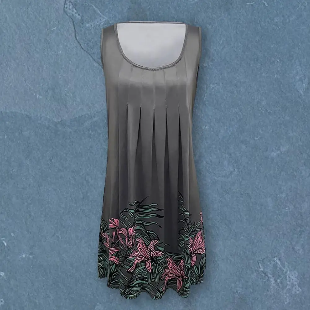 

Moisture Wicking Popular Loose Unique Printing Beach Mini Dress Pleated Large Hem Women Dress Loose Waist Streetwear