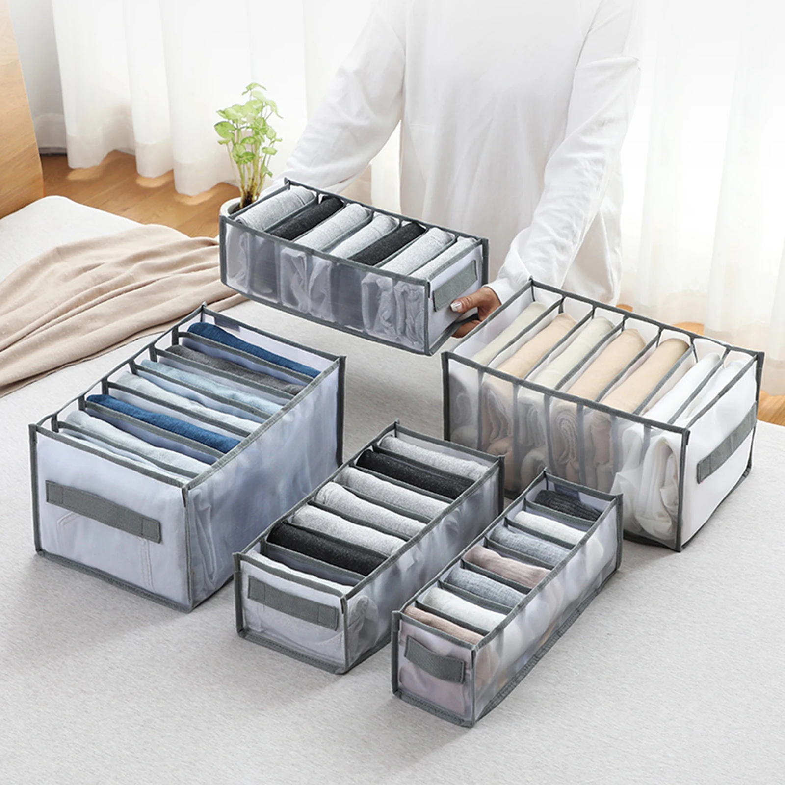 

Closet Jeans Organizer For Underwear Socks Home Cabinet Divider Storage Box Scarf Bra Storage Foldable Drawer Organizer Box