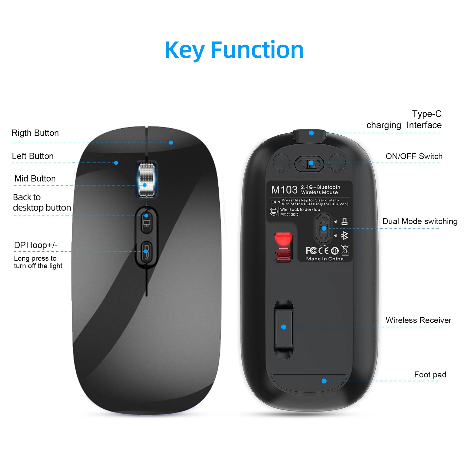 Тонкая Двухрежимная Беспроводная Bluetooth-мышь беспроводная перезаряжаемая 5 1 и 2 4