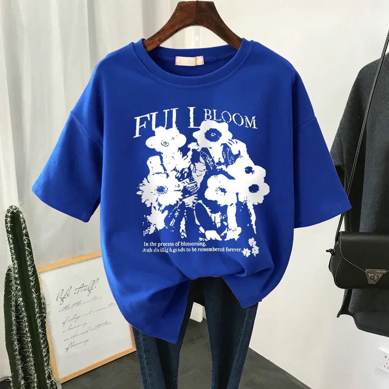 

DAYIFUN Oversized T Shirts Cotton Plus Size T Shirt Summer Top Tee Vintage Flower Printed O Neck L-6XL Short Sleeve Tshirt Women