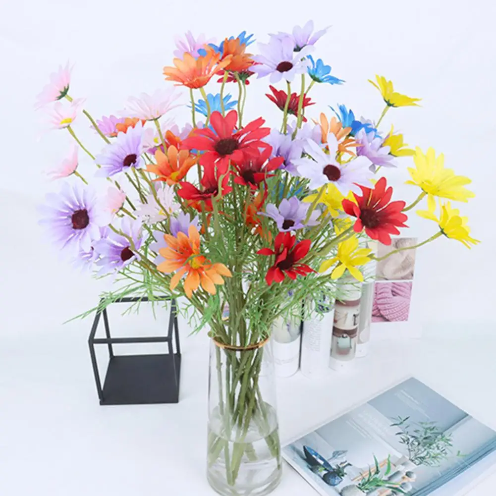 

Idyllic Style Colorful Small Daisy Home Hotel Table Decoration Simulation Wild Chrysanthemum Bouquet Silk Artificial Flowers