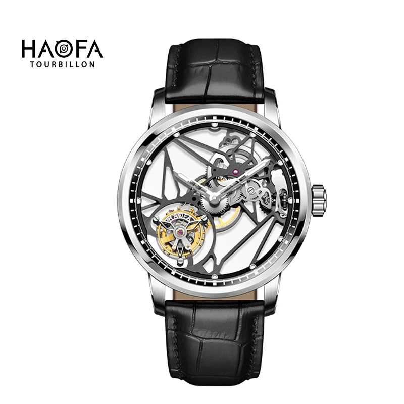 Фото Мужские часы Haofa Luxury с настоящим турбийоном, механические, с ручным заводом, сапфировым стеклом, скелетонизированные, светящиеся, для бизнеса, модель 1925B №5