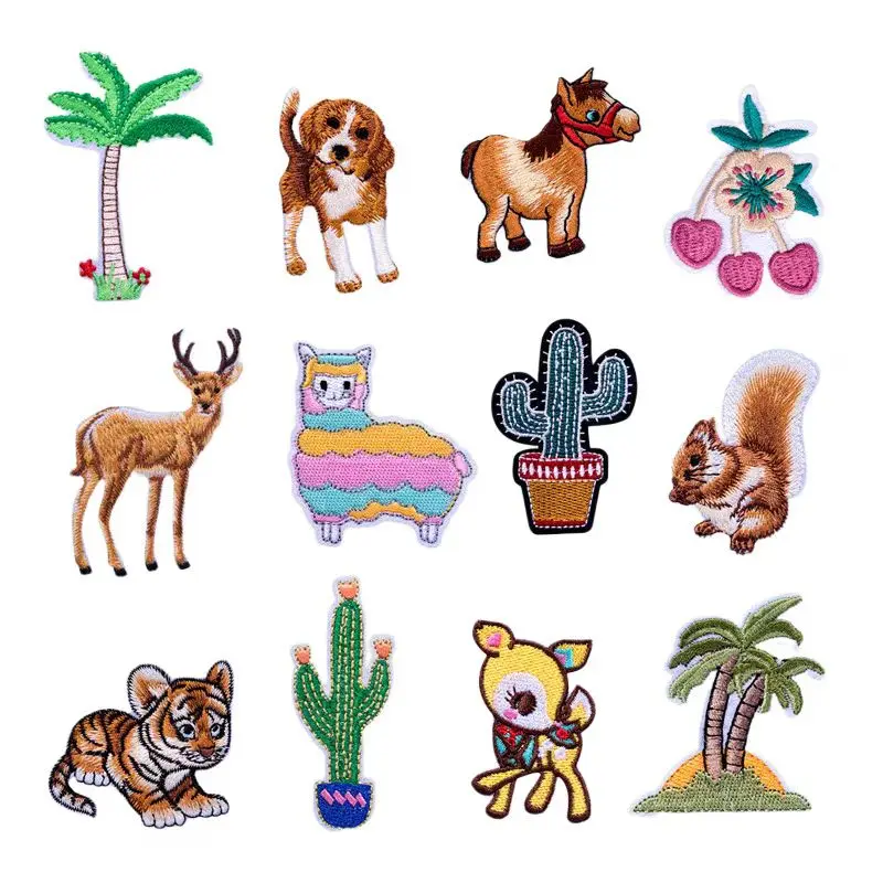 

50pcs/Lot Luxury Embroidery Patch Anime Squirrel Cactus Coconut Deer Shirt Bag Clothing Decoration Accessory Craft Diy Applique