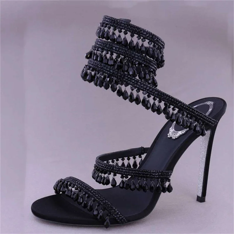 Women's Sandals Spring Summer 2023 Shiny Rhinestone Round Toe Stiletto Female Pumps Peep Toe Breathable Elegant Ladies Shoes