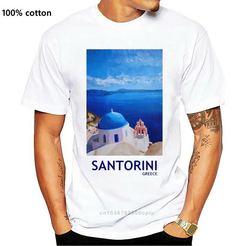 Мужская футболка из 100% хлопка с круглым вырезом принтом на заказ Санторини