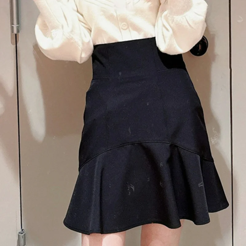 

F GIRLS High Waist Solid Color Hip Package Jupe Japanese Faldas Mujer Moda 2023 with Safety Shorts Ruffles Slim Mini Skirt