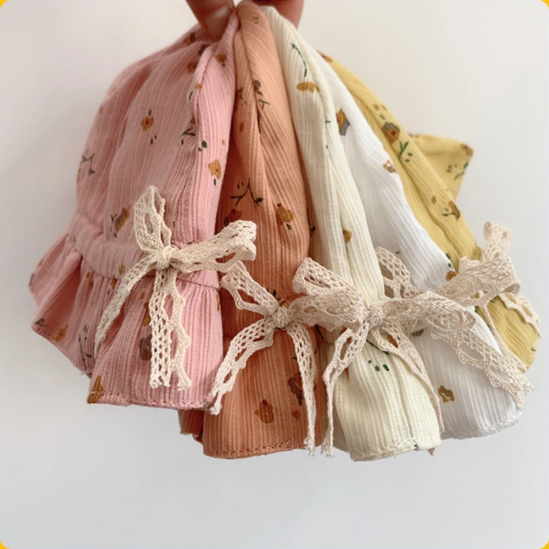 

Панама для новорожденных с цветочным принтом, мягкая хлопковая шляпа от солнца с бантом для мальчиков и девочек, Пляжная шапка для младенце...