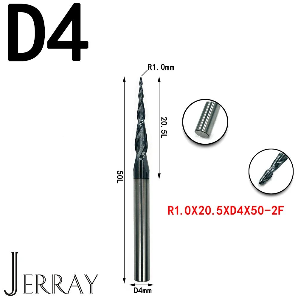 

Фрезы с ЧПУ JERRAY HRC55 Твердый карбид вольфрама Конические сферические концевые фрезы с ЧПУ 2D 3D Резьбовые биты Фреза