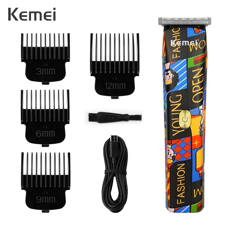 

Kemei Rechargeable Electric Hair Trimmer for Men T-Blade Original Professional Powerful Beard Clipper Hair Cutting Machine