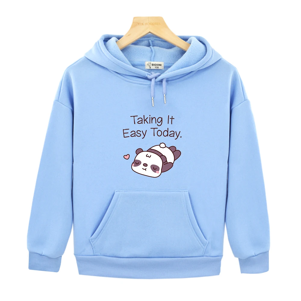

Толстовка детская с принтом панды, милая Расслабляющая кофта с рисунком «Take It Easy Today» для девочек, Весенняя уличная одежда, пуловер для мальчиков