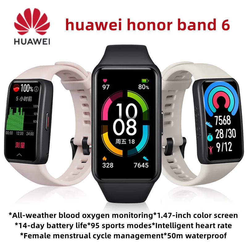 

Original Huawei Honor Band 6 Smart Bracelet 6 1.47" AMOLED Screen Blood Oxygen Smartband Fitness Tracker Bluetooth 5.0 SpO2