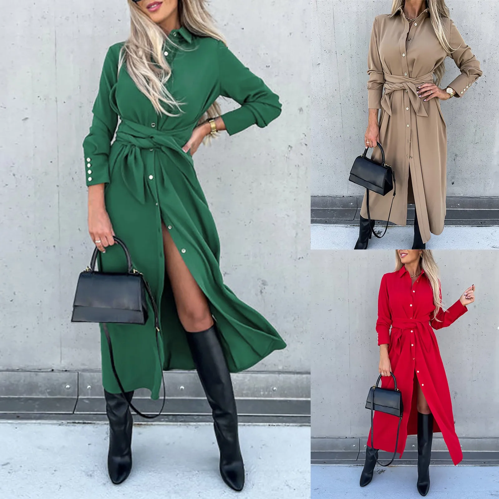 

Womens Maxi Dresses Long Sleeve Solid Color Casual V Neck Loose Party Dress Fall Dress Women Summer
